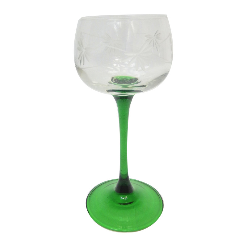 LOT 6 VERRES A VIN D'ALSACE PIED VERT DECOR GRAVE DEPOLI