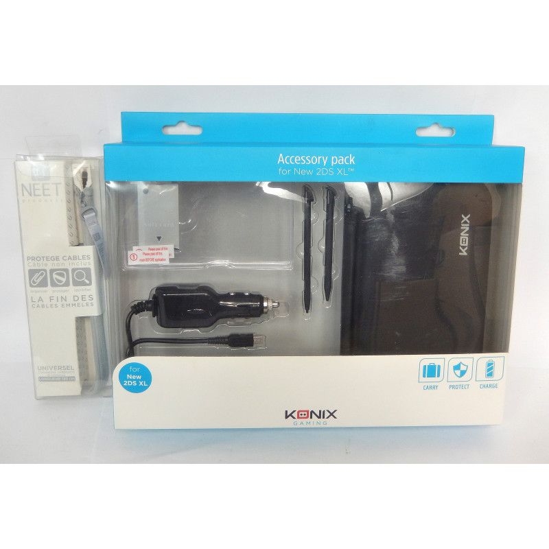 PACK D'ACCESSOIRES POUR CONSOLE NEW 2DS XL + PROTEGE CABLES