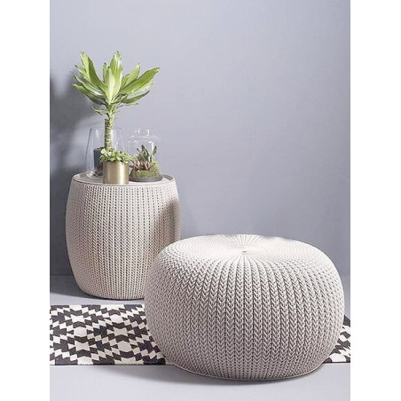 SALON 2 POUFS ET 1 TABLE KETER URBAN KNIT INTERIEUR EXTERIEUR