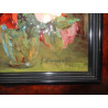 JOLI TABLEAU EMAUX SUR PORCELAINE BOUQUET DE ROSES 32X37CM
