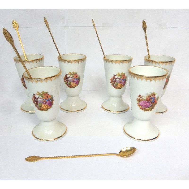 6 MAZAGRANS PORCELAINE DECOR ROMANTIQUE CERNET LIMOGES