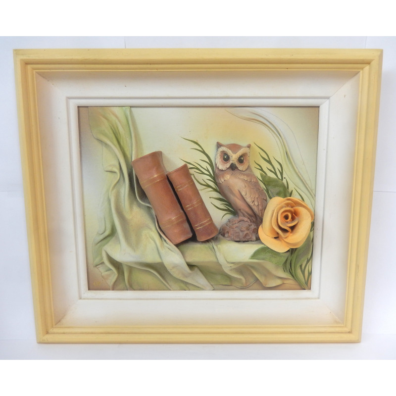 CADRE RELIEF HIBOU ET LIVRES 42 X 35,8 cm