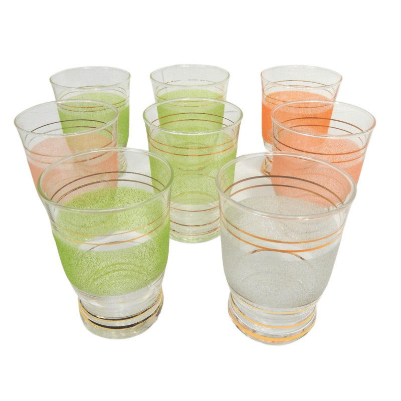 LOT DE 8 VERRES GRANITé LISERéS DORéS ANNEES 50 N1