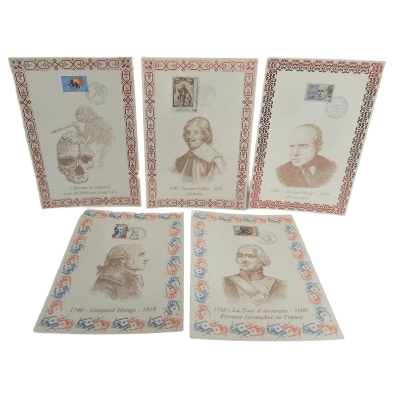 LOT 5 ENCARTS SUR SOIE PERSONNAGES CELEBRES
