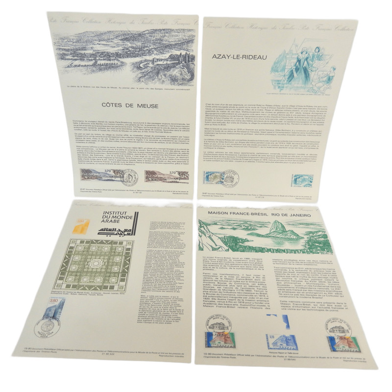 LOT 4 FICHES TIMBRES 1ER JOUR LIEUX