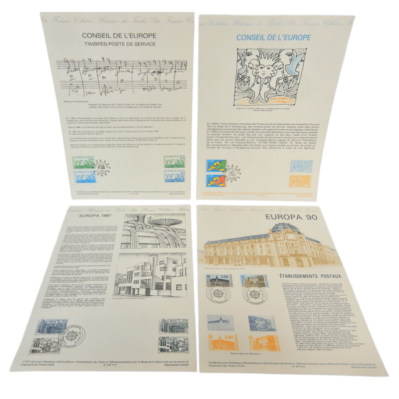 LOT 4 FICHES TIMBRES 1ER JOUR EUROPE
