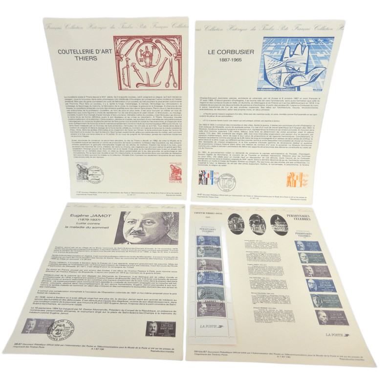 LOT 4 FICHES TIMBRES 1ER JOUR THEMES DIVERS