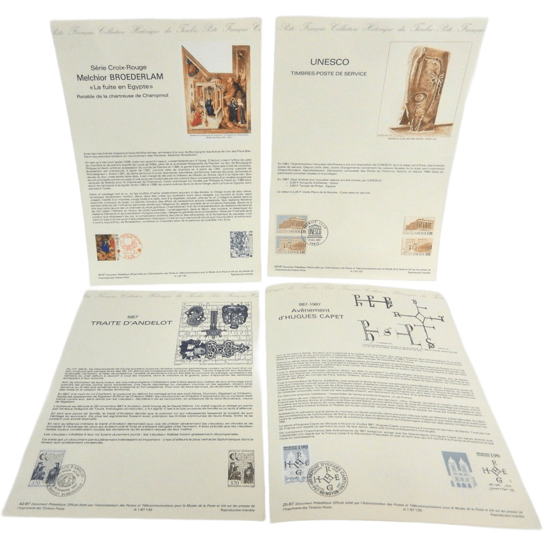 LOT 4 FICHES TIMBRES 1ER JOUR THEMES DIVERS