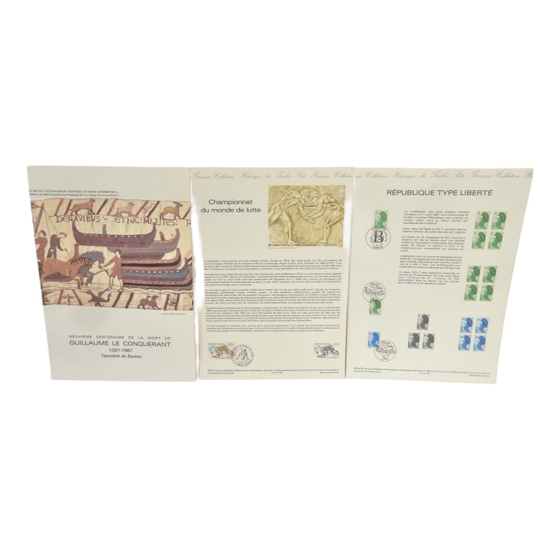 LOT 3 FICHES TIMBRES 1ER JOUR THEMES DIVERS