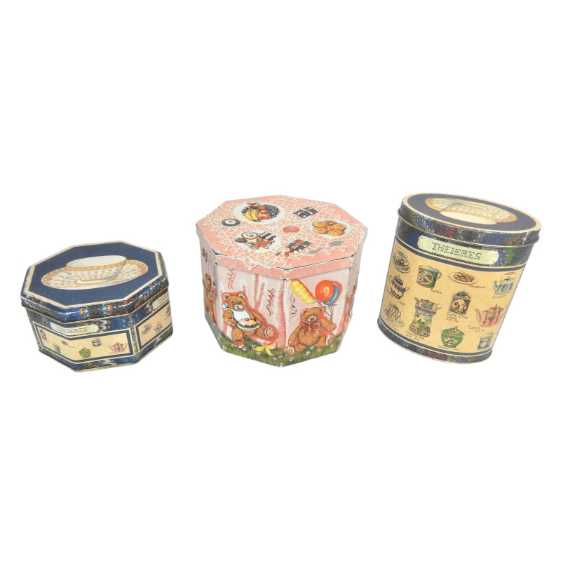 LOT 3 BOITES EN TÔLE DECORS THEIERES ET OURSONS