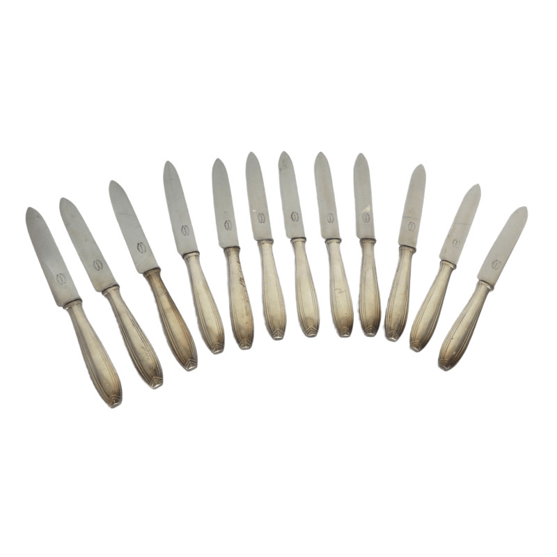 12 COUTEAUX METAL ARGENTE ORFEVRERIE BOULENGER