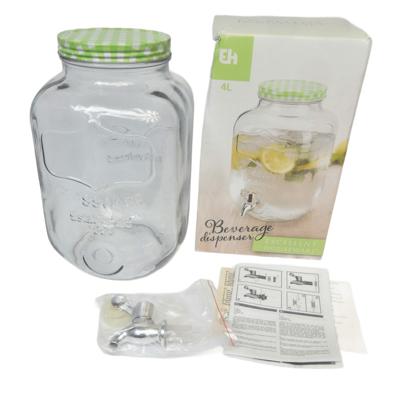 BOCAL DISTRIBUTEUR DE BOISSONS 4 LITRES VERRE TRANSPARENT