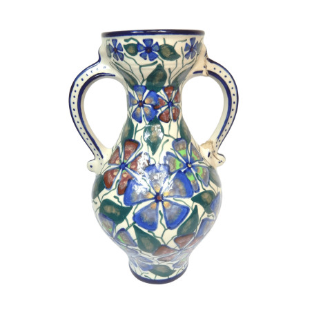 VASE JARRE EN CERAMIQUE DECOR PERVENCHES SIGNE ALPHO