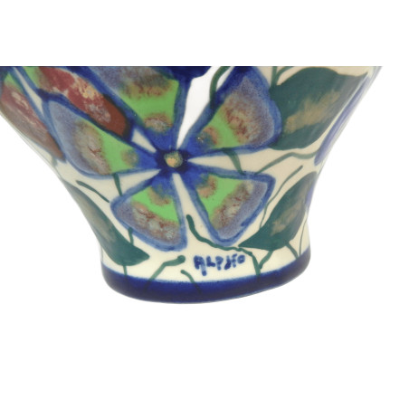 VASE JARRE EN CERAMIQUE DECOR PERVENCHES SIGNE ALPHO