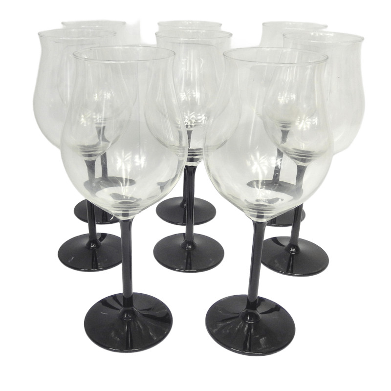 LOT 8 VERRES A VIN 44CL HAUTEUR 23CM PIED ET BASE NOIRS