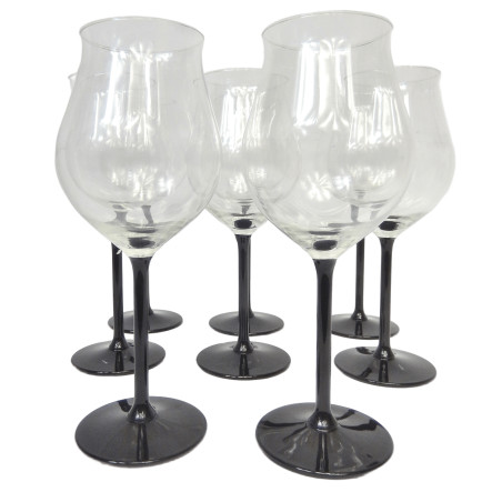 LOT 8 VERRES A VIN 44CL HAUTEUR 23CM PIED ET BASE NOIRS