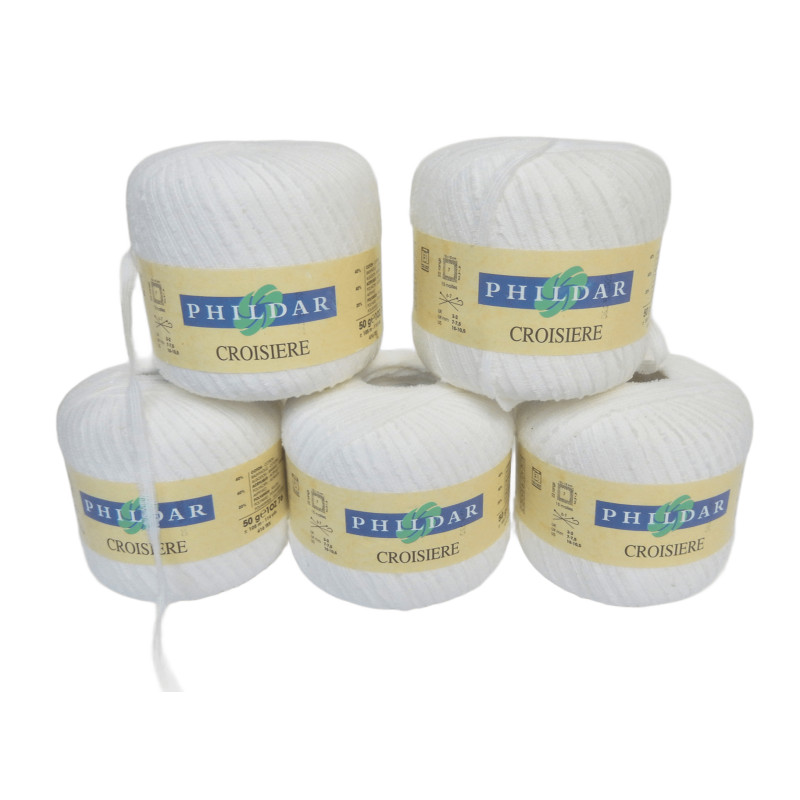 LOT 5 PELOTES FIL A TRICOTER PHILDAR CROISIERE BLANC CRAIE