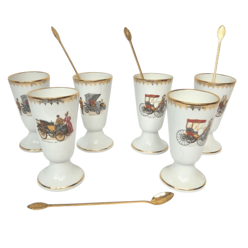 6 MAZAGRANS PORCELAINE DECOR VOITURE ANCIENNE FLORENCE LIMOGES
