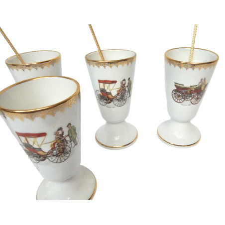6 MAZAGRANS PORCELAINE DECOR VOITURE ANCIENNE FLORENCE LIMOGES