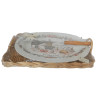 ENSEMBLE PLAT A GRILLADE PORCELAINE PLATEAU OSIER ET FOURCHETTE