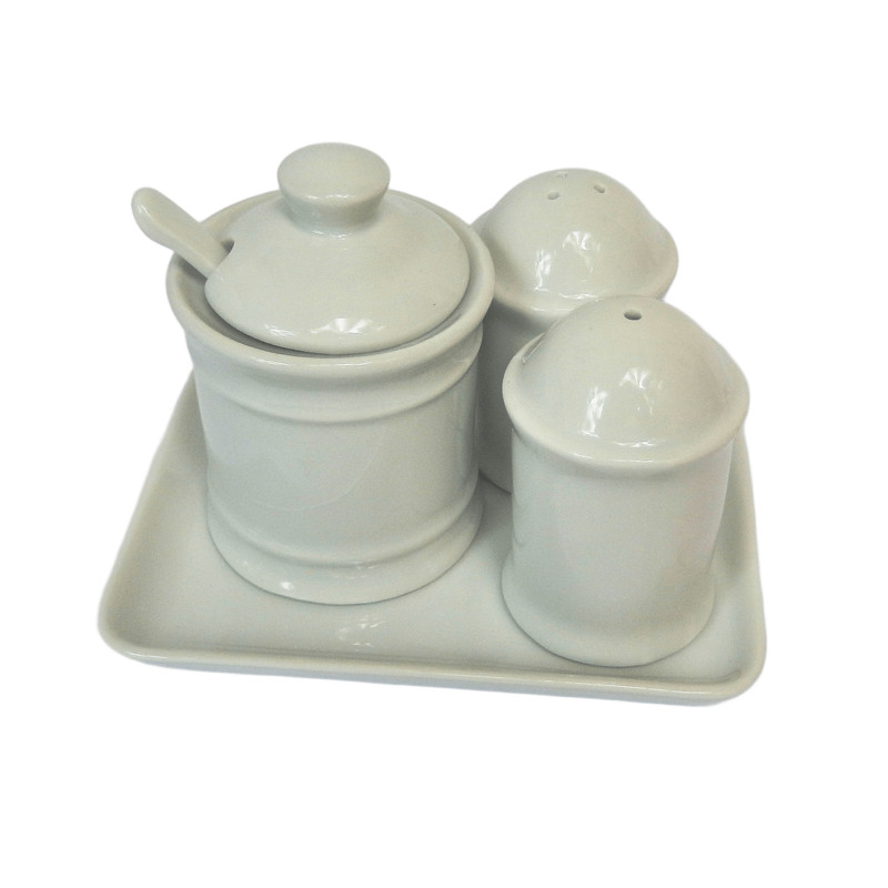 LOT SALIERE POIVRIERE ET MOUTARDIER EN PORCELAINE