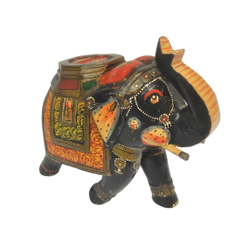 STATUETTE ELEPHANT INDIEN EN BOIS PEINT
